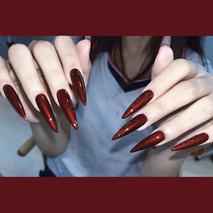 Red Black Gradient Coffin Press-On Nails - 24Pcs