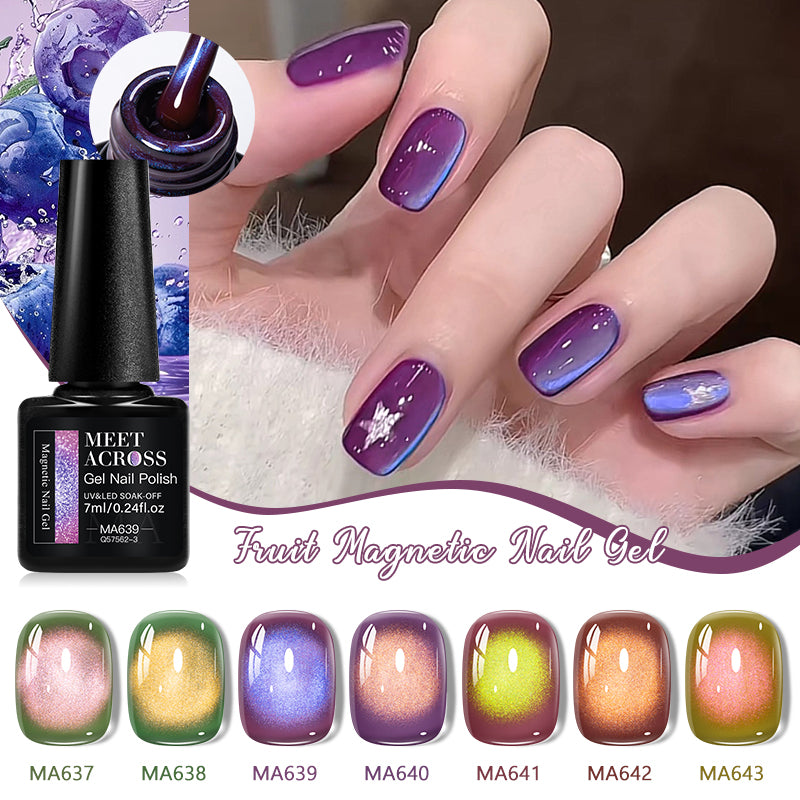 MEET ACROSS Guava & Grape Color Cat Magnetic Gel Green Glass Bead Cat Eye Gel Soak Off UV Gel Nail Art Varnish Salon Home DIY