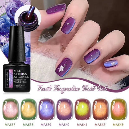 MEET ACROSS Guava & Grape Color Cat Magnetic Gel Green Glass Bead Cat Eye Gel Soak Off UV Gel Nail Art Varnish Salon Home DIY