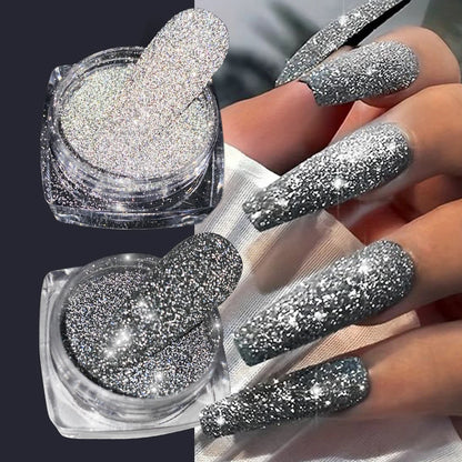 Glittering Nails: Laser Nail Glitter Holographic Powder - Aurora Mirror Dust