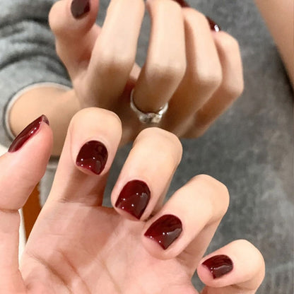 24pcs Short Round French False Nails with Jelly Stickers