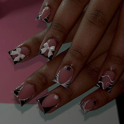 Press-On Nails: French Pink Short Square with Rhinestones