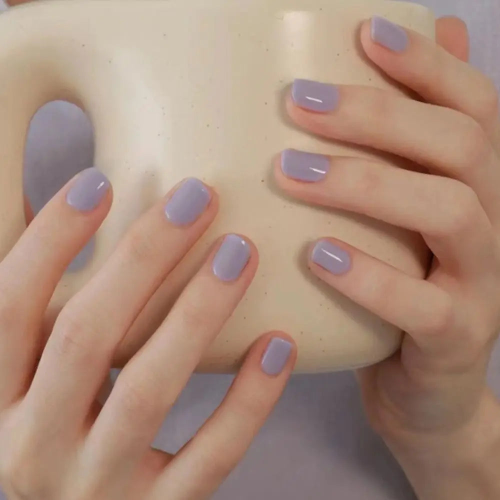 24pcs Short Round French False Nails with Jelly Stickers