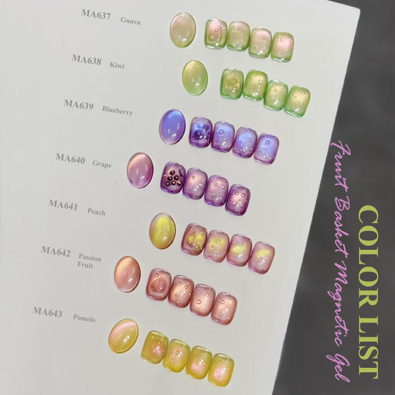 MEET ACROSS Guava & Grape Color Cat Magnetic Gel Green Glass Bead Cat Eye Gel Soak Off UV Gel Nail Art Varnish Salon Home DIY