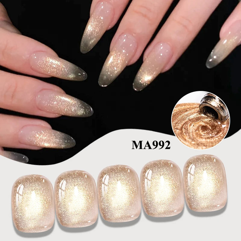 MEET ACROSS Guava & Grape Color Cat Magnetic Gel Green Glass Bead Cat Eye Gel Soak Off UV Gel Nail Art Varnish Salon Home DIY
