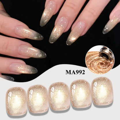 MEET ACROSS Guava & Grape Color Cat Magnetic Gel Green Glass Bead Cat Eye Gel Soak Off UV Gel Nail Art Varnish Salon Home DIY
