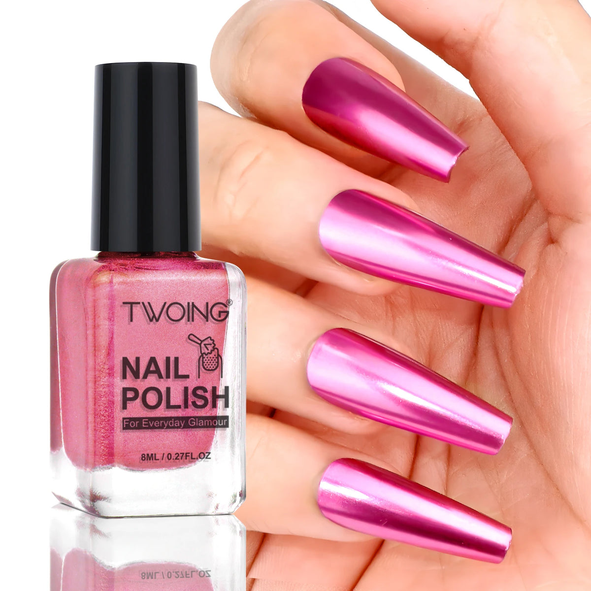 TWOING 8ml 9 Colors Metallic Mirror Nail Polish Set, Quick-Dry Chrome Nail Polish, Long-Lasting High Shine for DIY Manicure