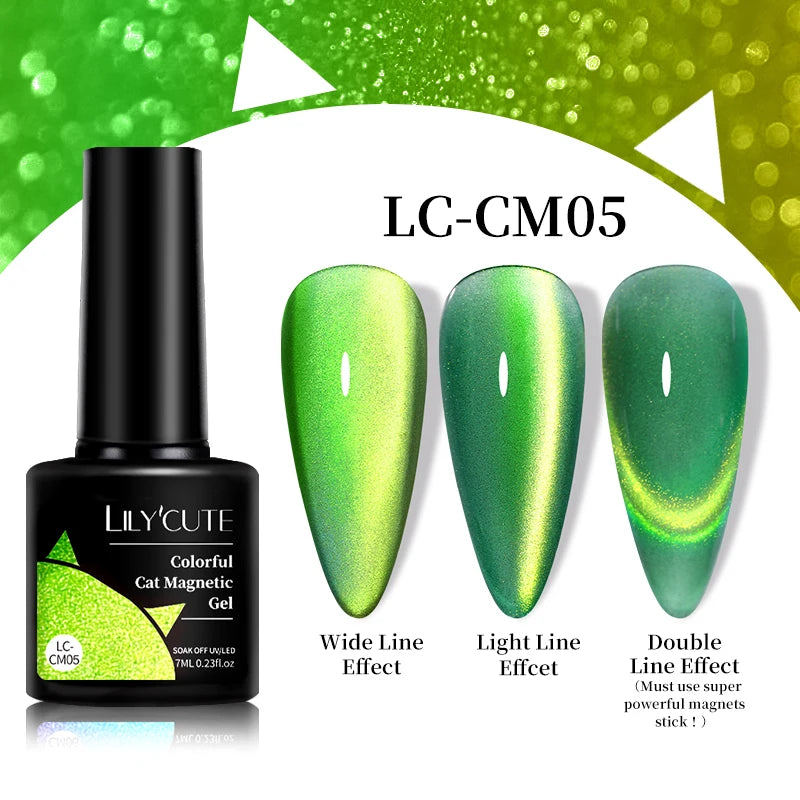 LILYCUTE 7ml Reflective Cat Magnetic Gel Nail Polish Dynamic Double Light Magnet Gel Polish Semi Permanent UV Gel For Nail Art