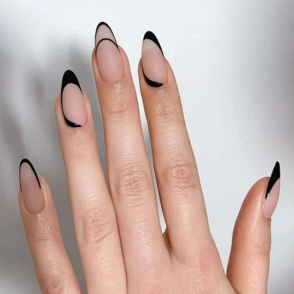 Press On Nails: Almond Black Matte Press-On Nails - 24Pcs DIY Manicure Set