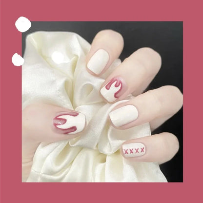 24pcs French Lemon Full Cover Artificial Fake Nails Art Seamless Removable Coffin False Nails With Glue Girls Press On Nail Tips