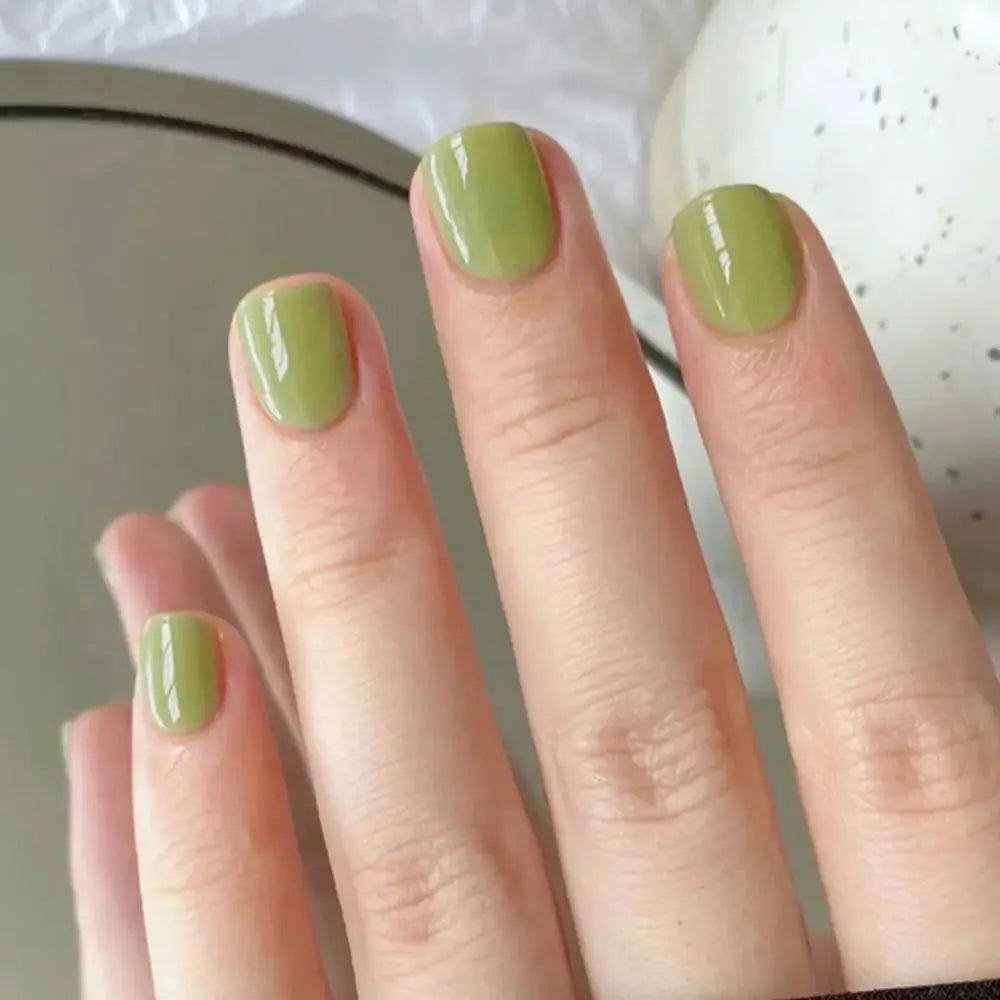 24pcs Short Round French False Nails with Jelly Stickers
