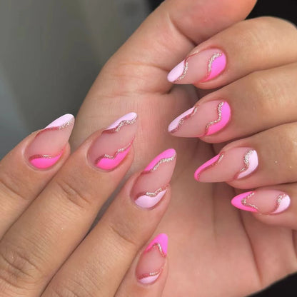 Red Almond Fake Nails - 24PCS Elegant Full Coverage
