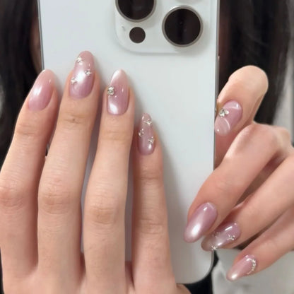 Press On Nails: Glossy Red Cat's Eye Press On Nails - 24pcs Almond Shape