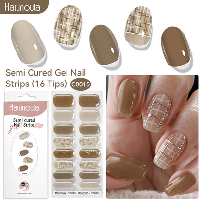 Gel Nail Polish Strips Red Series - 16 Semi-Cured Glitter Wraps