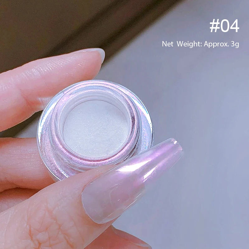 Dip Powder Nails: Bright White Pearl Nail Powder - Mirror Aurora Effect