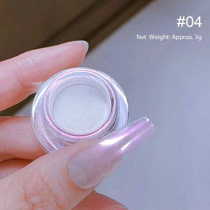 Dip Powder Nails: Bright White Pearl Nail Powder - Mirror Aurora Effect
