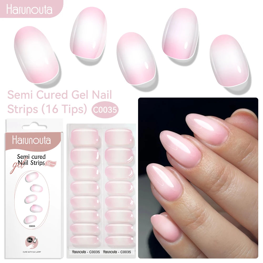 Gel Nail Polish Strips Red Series - 16 Semi-Cured Glitter Wraps
