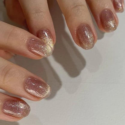 Press On Nails: Glossy Red Cat's Eye Press On Nails - 24pcs Almond Shape