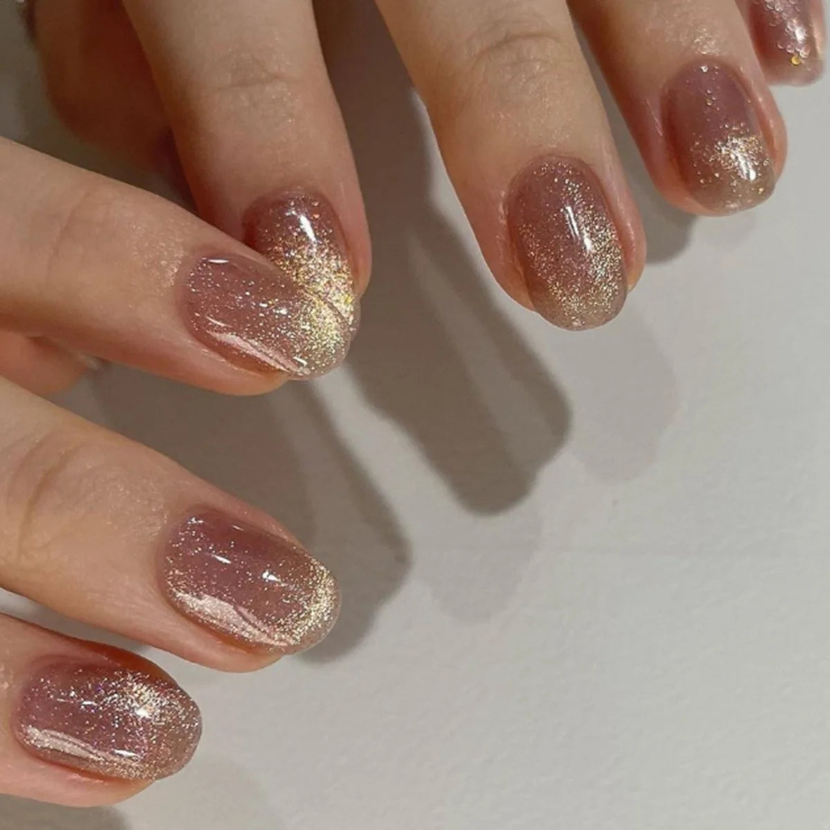 Press On Nails: Glossy Red Cat's Eye Press On Nails - 24pcs Almond Shape