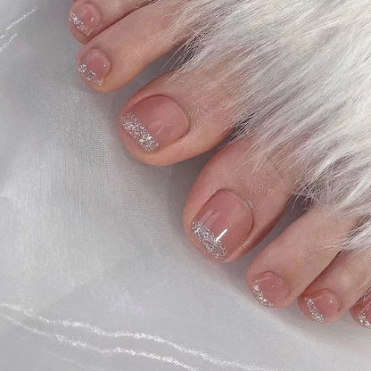 Stylish Pearlescent Nude Toenail Art Shiny Cat Eye Wearable Fake Toenails Chic Toe False Nail Detachable Press on Nail with Glue