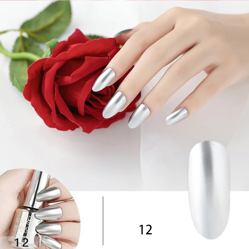 Gel Nail: 12 Colors Mirror Polish - Long-lasting Metallic Nail Gel