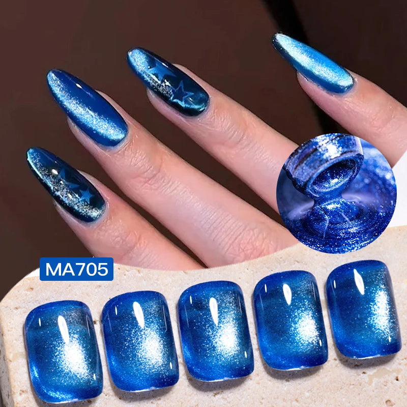 MEET ACROSS Guava & Grape Color Cat Magnetic Gel Green Glass Bead Cat Eye Gel Soak Off UV Gel Nail Art Varnish Salon Home DIY