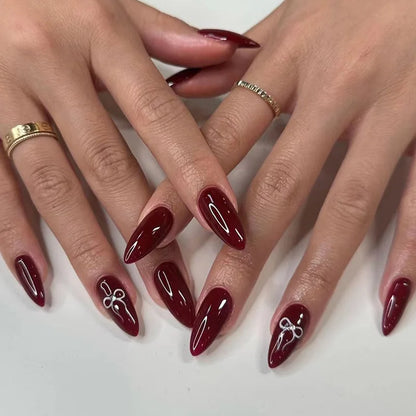 Red Black Gradient Coffin Press-On Nails - 24Pcs