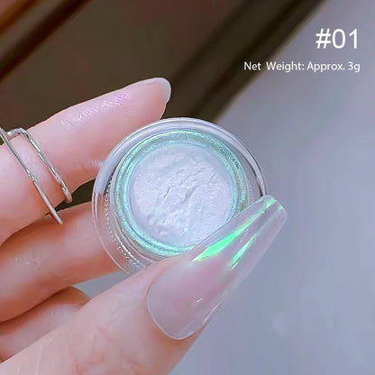Dip Powder Nails: Bright White Pearl Nail Powder - Mirror Aurora Effect