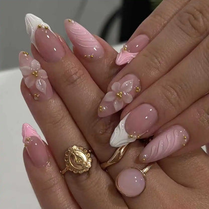 Black Y2K Long False Nails - 24Pcs Almond Cat's Eye Design