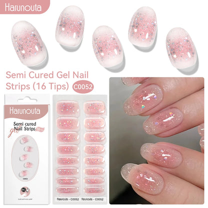 Gel Nail Polish Strips Red Series - 16 Semi-Cured Glitter Wraps