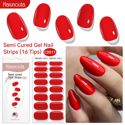 Gel Nail Polish Strips Red Series - 16 Semi-Cured Glitter Wraps