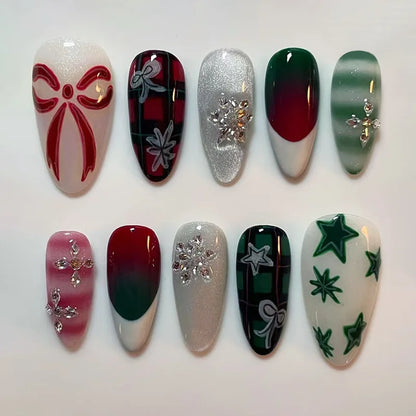 Black Y2K Long False Nails - 24Pcs Almond Cat's Eye Design