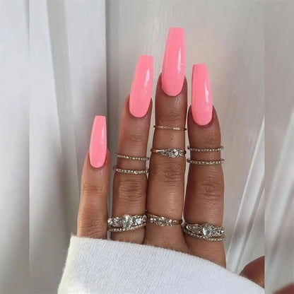 Nail Extension: Coffin Ballerina False Nails Set - 24Pcs Full Cover Tips