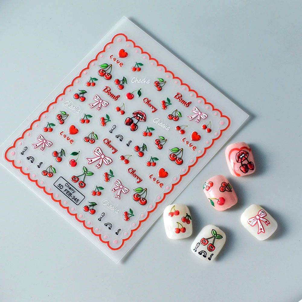 5D Flower Rose Nail Art Stickers - Cherry Blossom & Fruit Art