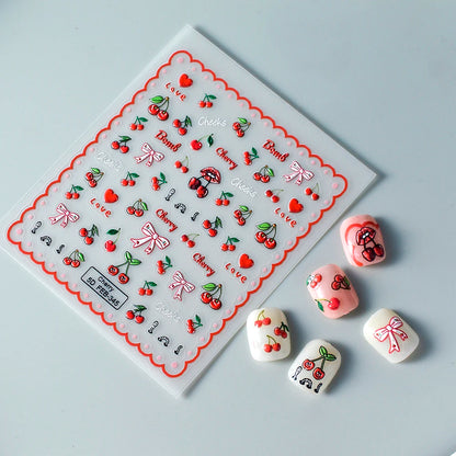 5D Flower Rose Nail Art Stickers - Cherry Blossom & Fruit Art