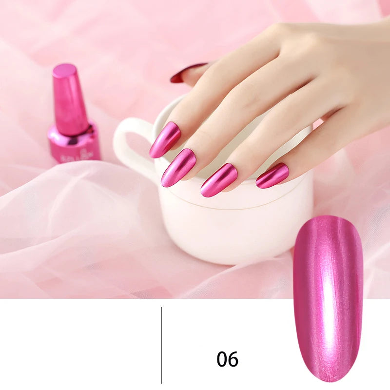 Gel Nail: 12 Colors Mirror Polish - Long-lasting Metallic Nail Gel