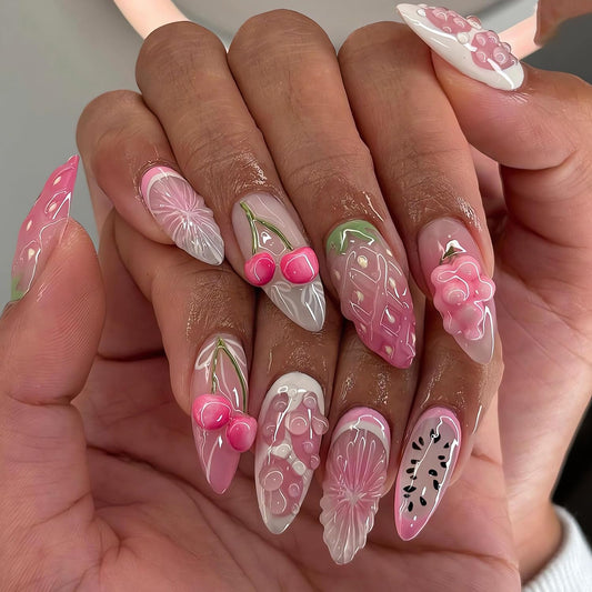 Pressed Nails - Almond Fruit Style Fake Nails