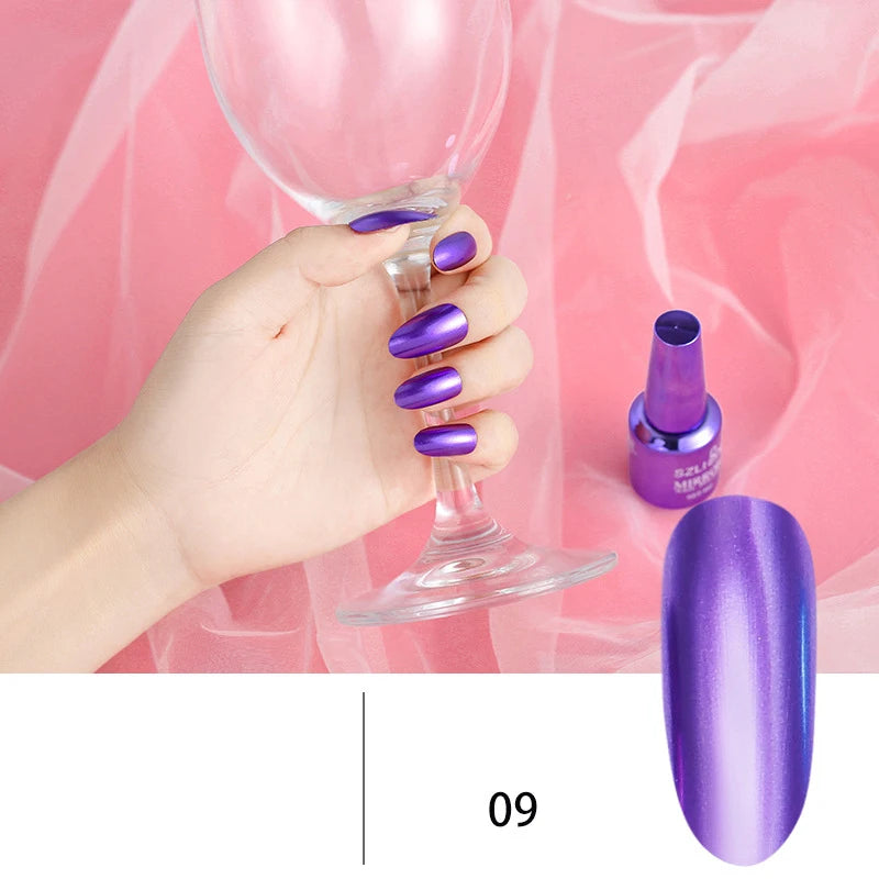 Gel Nail: 12 Colors Mirror Polish - Long-lasting Metallic Nail Gel