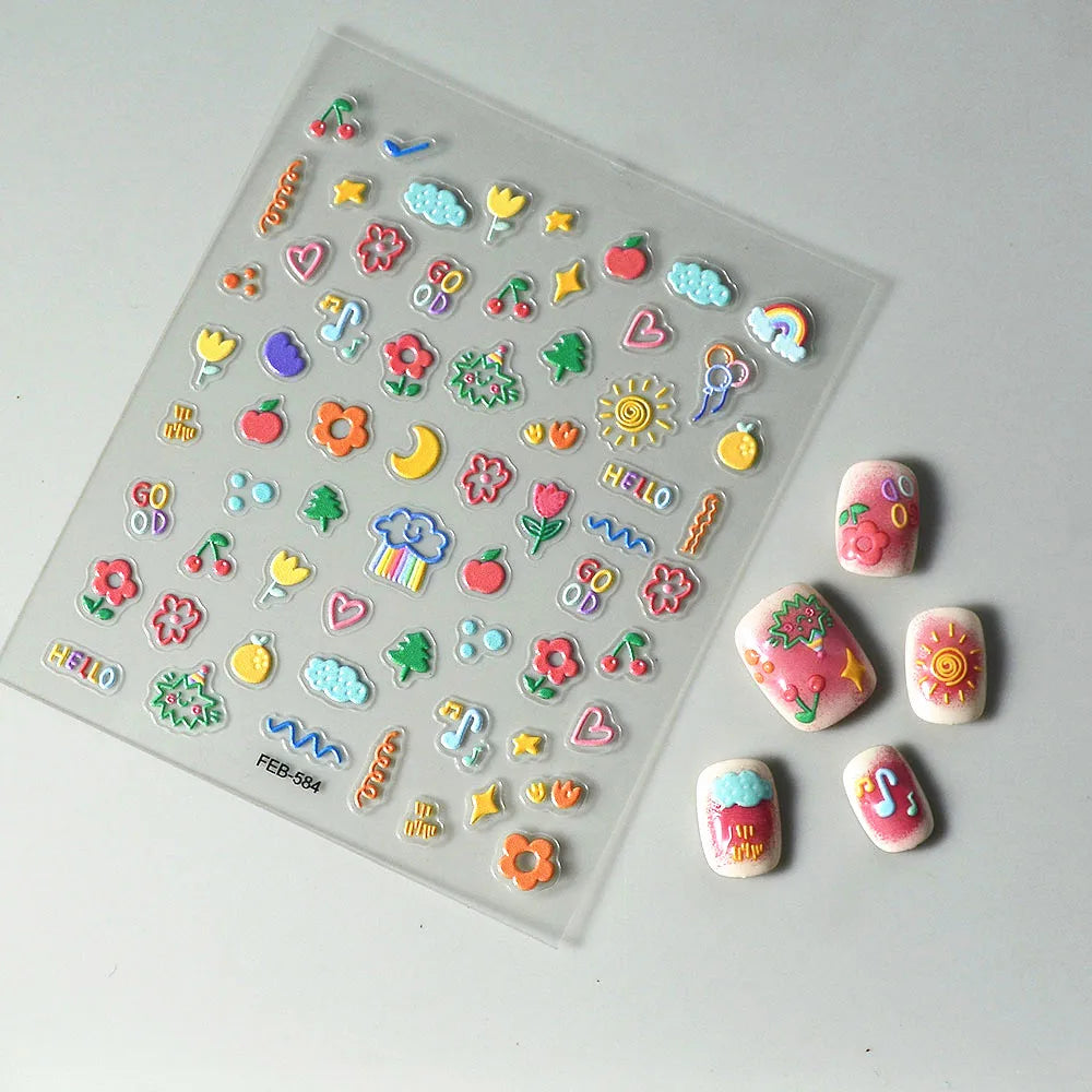 5D Flower Rose Nail Art Stickers - Cherry Blossom & Fruit Art