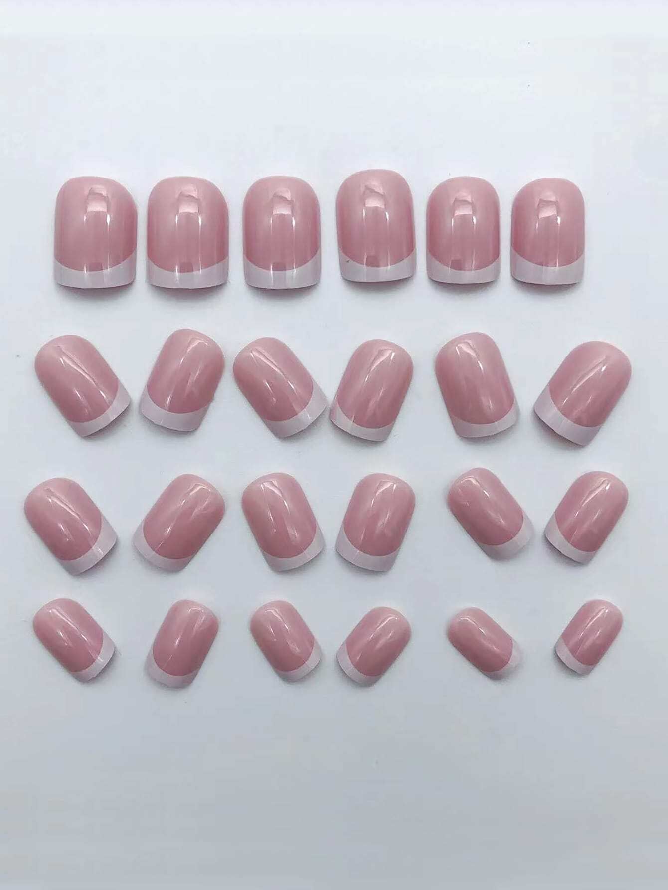 Short Square Fake Nails: Cute Bride Heart French Tips Set