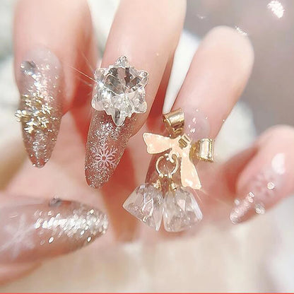 24Pcs Red Christmas Fake Nails Cute Santa Claus Reindeer & Snowflake Designs Artificial Nails Glossy Short Oval Press On Nails