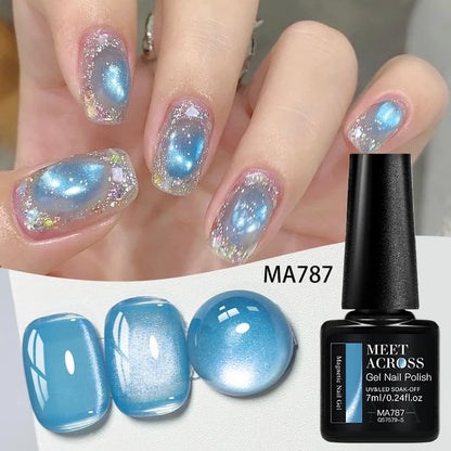 MEET ACROSS Guava & Grape Color Cat Magnetic Gel Green Glass Bead Cat Eye Gel Soak Off UV Gel Nail Art Varnish Salon Home DIY