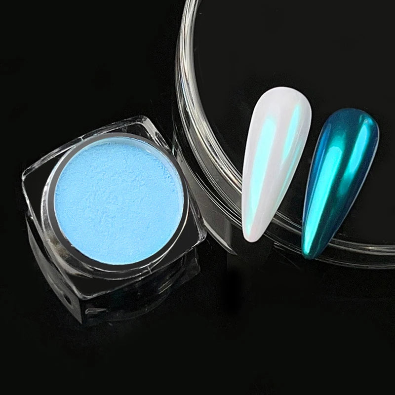 Dip Powder Nails: Bright White Pearl Nail Powder - Mirror Aurora Effect