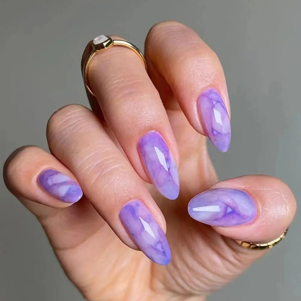 Long Almond False Nails - Cat's Eye Cherry French Tips