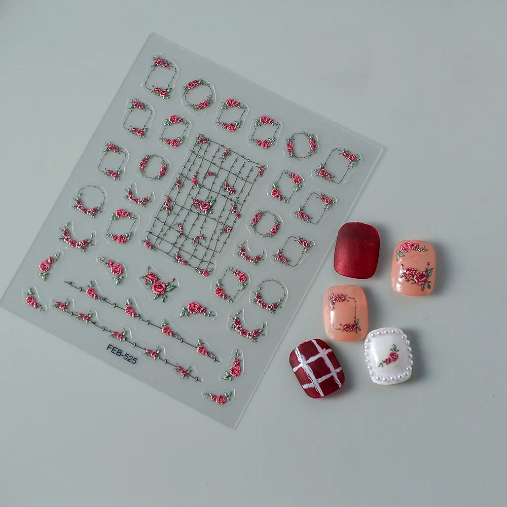 5D Flower Rose Nail Art Stickers - Cherry Blossom & Fruit Art