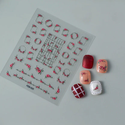 5D Flower Rose Nail Art Stickers - Cherry Blossom & Fruit Art