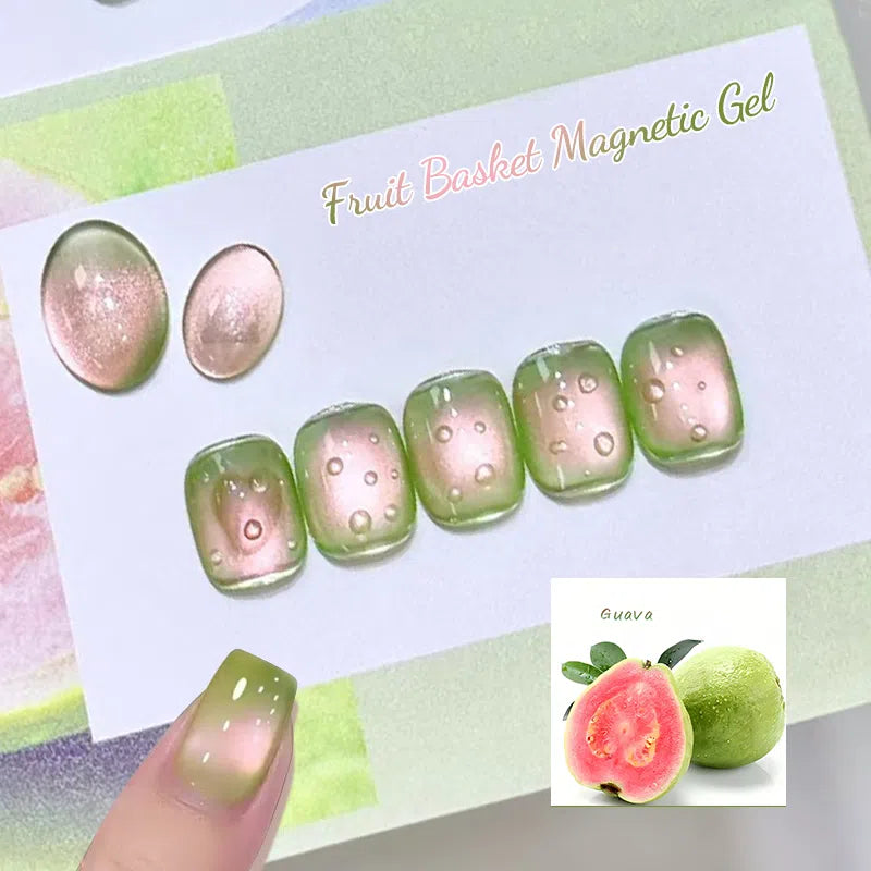 MEET ACROSS Guava & Grape Color Cat Magnetic Gel Green Glass Bead Cat Eye Gel Soak Off UV Gel Nail Art Varnish Salon Home DIY