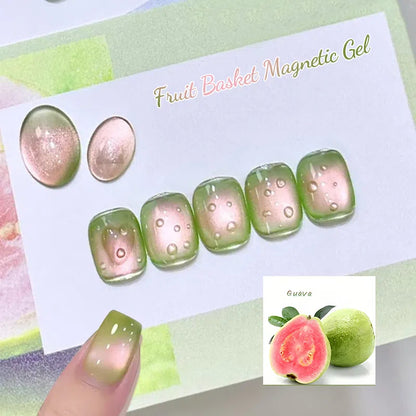 MEET ACROSS Guava & Grape Color Cat Magnetic Gel Green Glass Bead Cat Eye Gel Soak Off UV Gel Nail Art Varnish Salon Home DIY