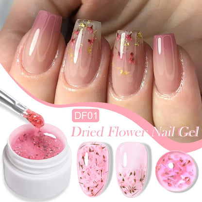 LILYCUTE 8ml Pink Natural Dried Flower Gel Nail Polish Summer Colorful Fairy Series Manicure Painting Soak Off Nail Art UV Gel