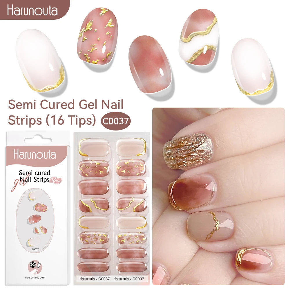 Gel Nail Polish Strips Red Series - 16 Semi-Cured Glitter Wraps